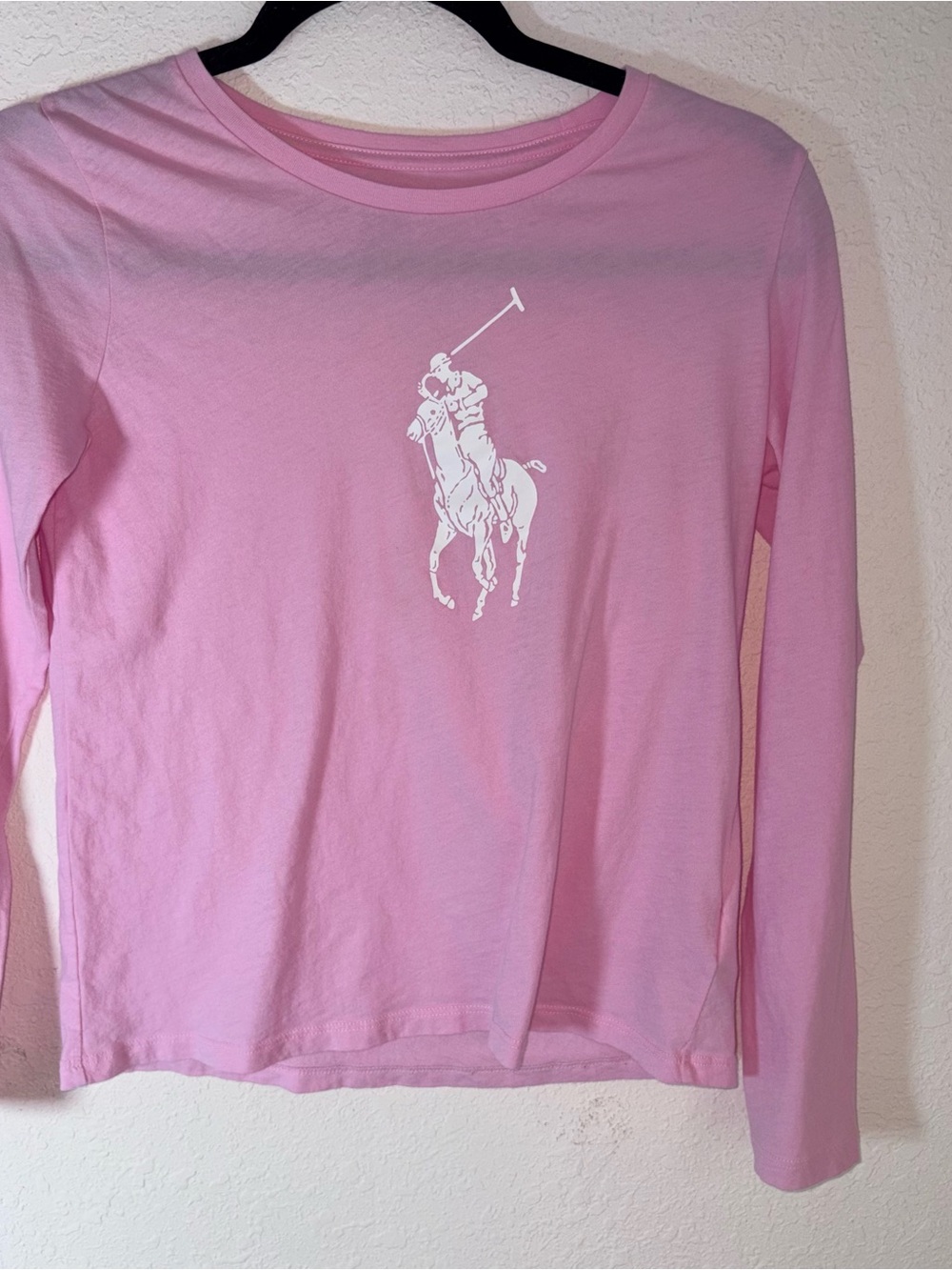 Ralph Lauren Pink Long-Sleeve Polo Logo Tee girls age 12 - 14 cotton